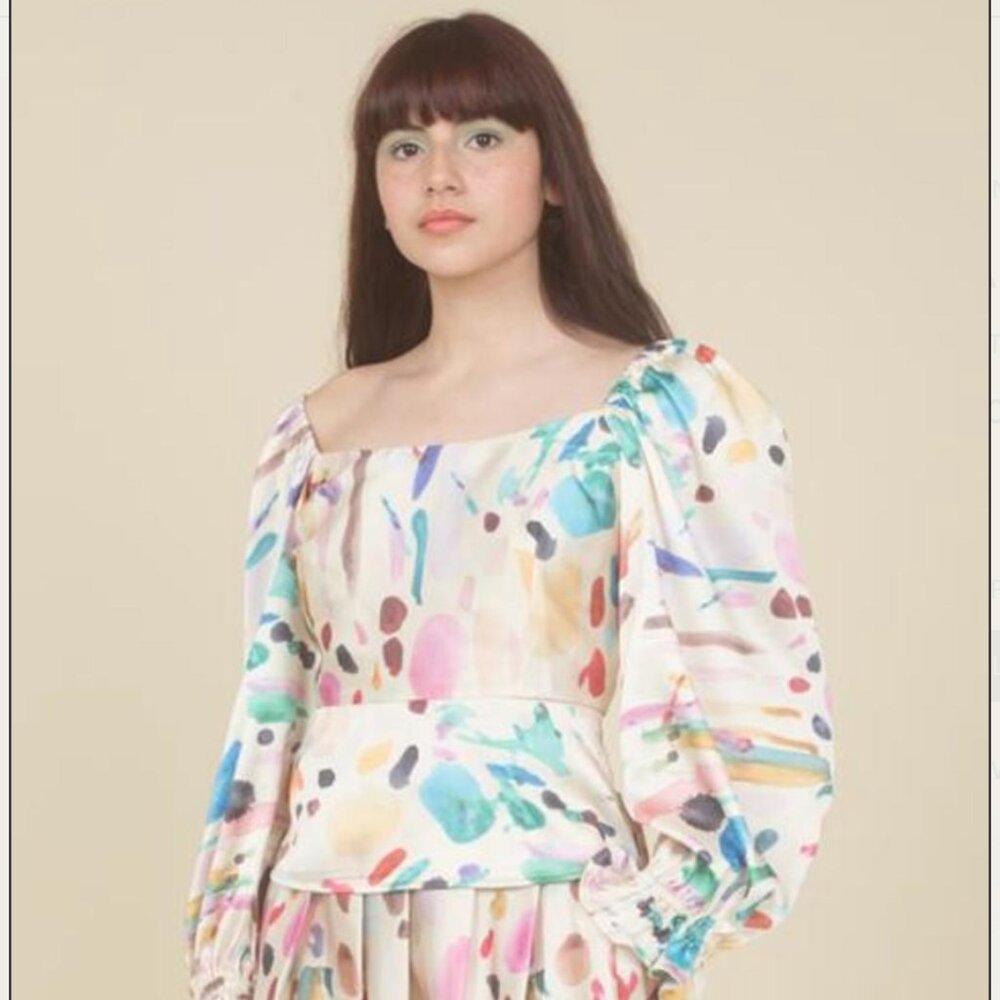 NWT Samantha Pleet Quest Blouse Palette Print XS